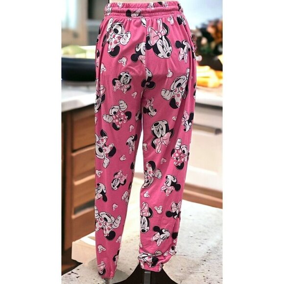 Disney Minnie Mouse Womens Jogger Sleep Pants Size M 8/10 Pink  Drawstring - Picture 10 of 16